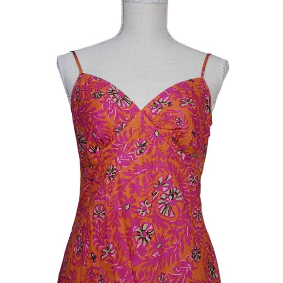 GAP Womens 6 Spaghetti Strap Orange Pink Floral Sundress - Picture 3 of 9